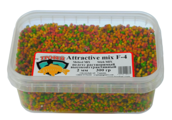Зволожений пелетс Трофей метод-стік "Аttractive mix-F-4" 2 мм. 300 гр., фото 1