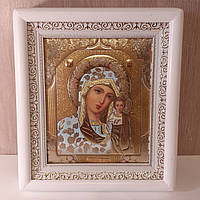 Икона Казанская Пресвятая Богородица, лик 15х18 см, в белом деревянном киоте