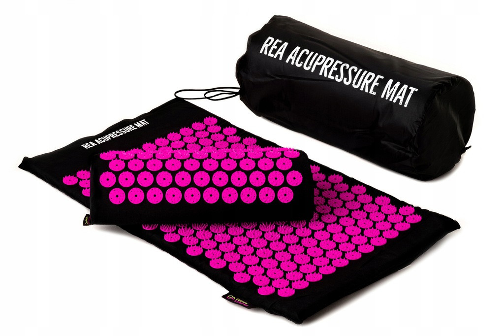 Масажний ортопедичний килим акупресура REA ACUPRESSURE MAT + валик (подушка) Рожевий