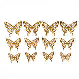 3D прикраси для торта у вигляді метеликів 12 шт золотисті, фото 6
