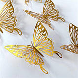 3D прикраси для торта у вигляді метеликів 12 шт золотисті, фото 5