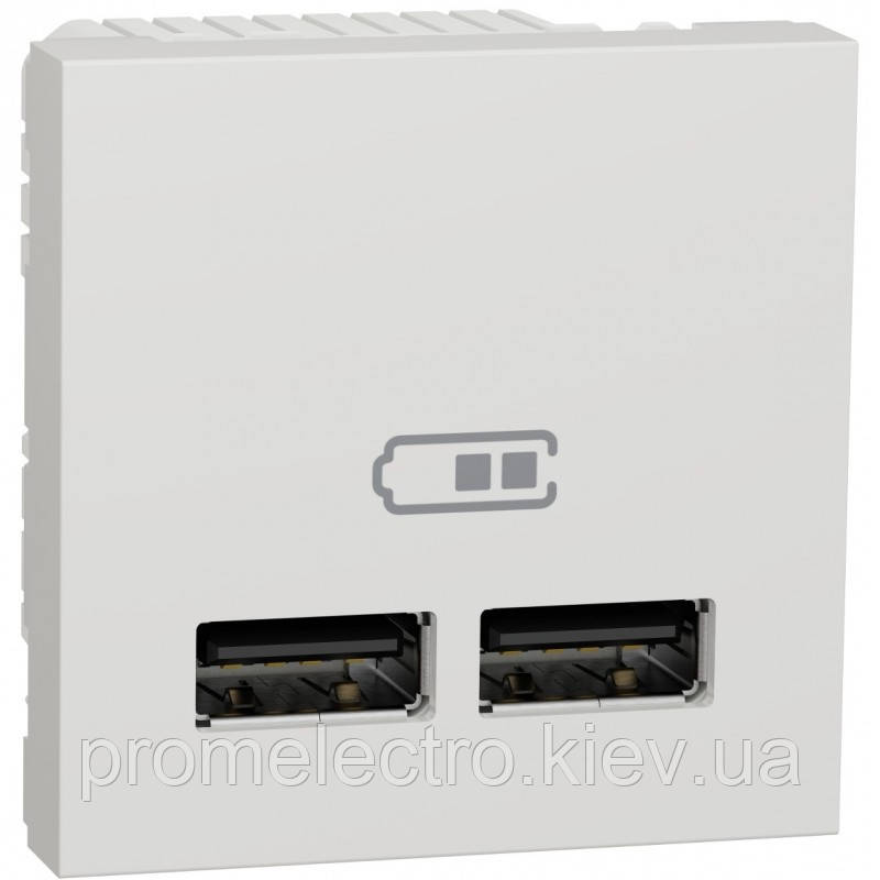 Розетка USB 2.0 зарядна подвійна, 2.1 А, 2 модуля, білий, Unica NEW NU341818