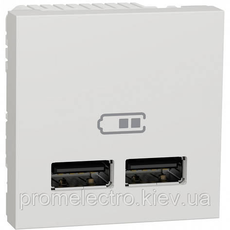 Розетка USB 2.0 зарядна подвійна, 2.1 А, 2 модуля, білий, Unica NEW NU341818, фото 1
