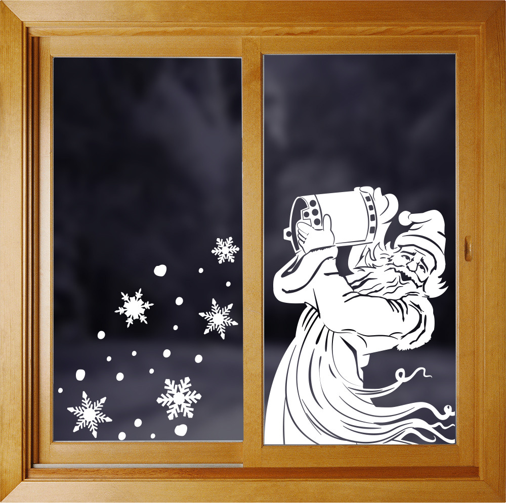 Інтер'єрна вінілова наклейка на вікно або на стіну Дід Мороз (Санта Клаус, святий Миколай, снігова завірюха)