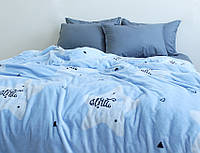 Мягкий теплый плед покрывало велсофт микрофибра голубой полуторный Звезды 160х220 на диван, кровать
