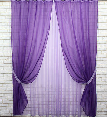 Комплект (4х2,5м. + 2шт. 1,5x2,5м.) "Компаньйон" із шифону. Колір фіолетовий з бузковим. Код 022дк 10-375