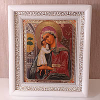 Ікона Взискання загиблих Пресвята Богородиця, лик 15х18 см, у білому дерев'яному кіоті