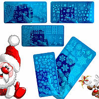 Диск - пластина для стемпінга НОВОРІЧНИЙ металевий прямокутний, маленький (12 см на 6 см)