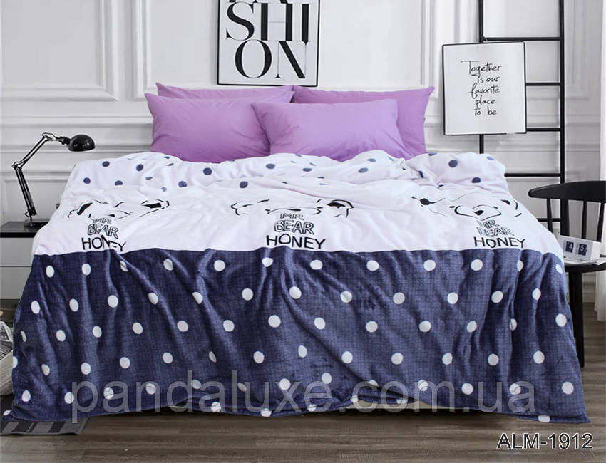 М'який теплий плед покривало велсофт (мікрофібра) полуторний Ведмедик горошок 160х220 на диван, ліжко