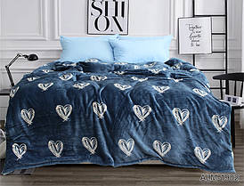 М'який плед покривало велсофт (мікрофібра) полуторний Сердечка на сірому 160х220 на диван, ліжко