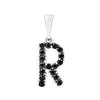 Підвіска "Літера R" чорні циркони родиум