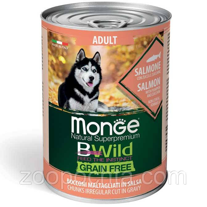 Вологий корм Monge Dog BWILD GR.FREE All breeds Adult для собак усіх порід, лосось гарбуз цукіні 0.4КГ, фото 1