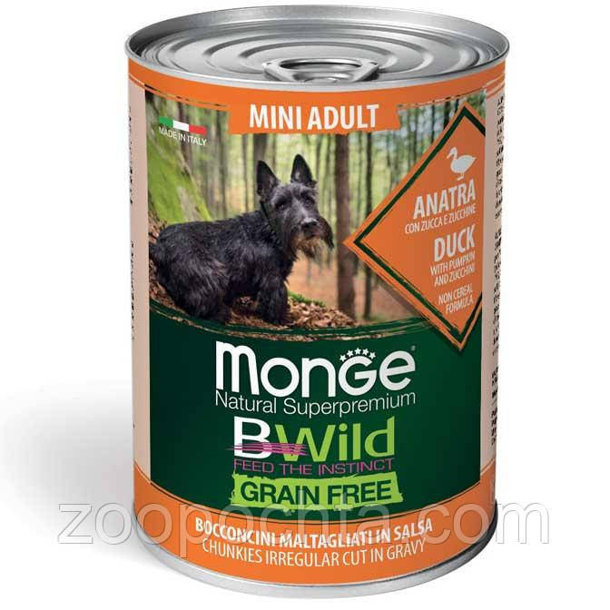 Вологий корм Monge Dog BWILD GR.FREE Mini Adult для дорослих собак дрібних порід, качка гарбуз цукіні 400 гр 24 шт, фото 1