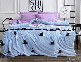 М'який теплий плед покривало велсофт (мікрофібра) блакитний полуторний Гори 160х220 на диван, ліжко
