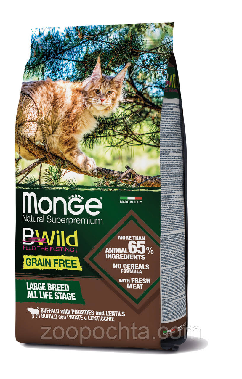 Сухий корм Monge Cat Bwild Gr.free Large Breed для котів великих порід з 2-х місяців буйвол 1.5КГ, фото 1