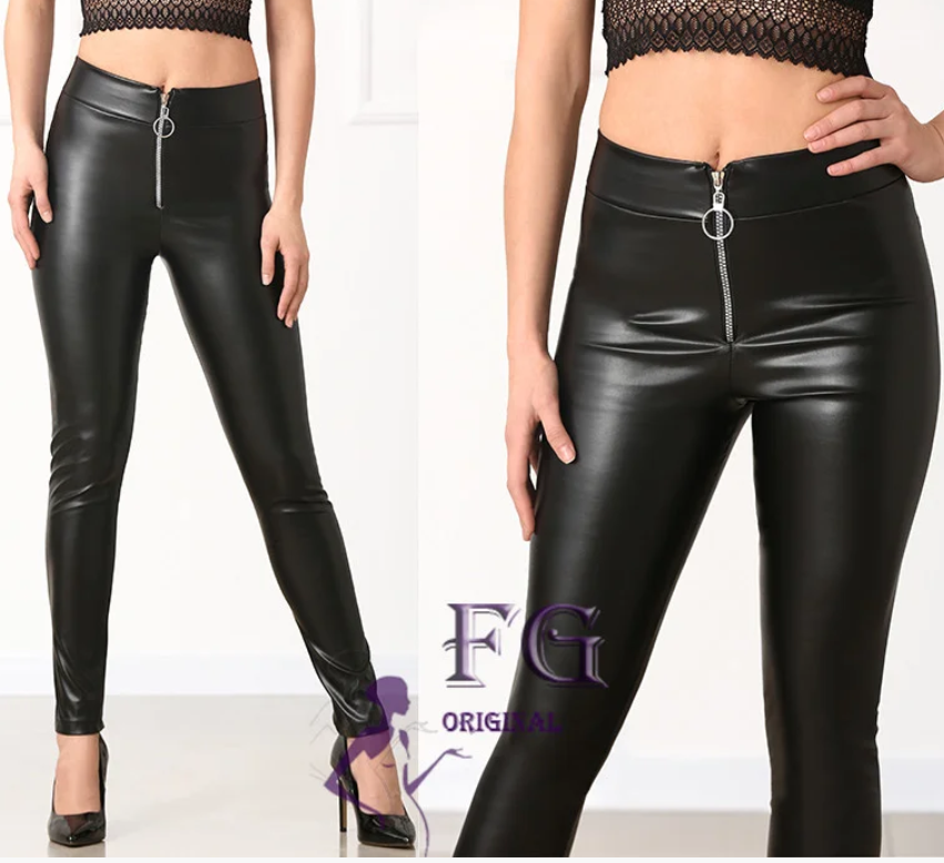 Жіночі лосини чорного кольору звужені екошкіра