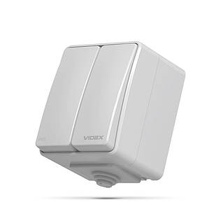 VIDEX BINERA IP65 Вимикач зовнішній двухклавішний сірий