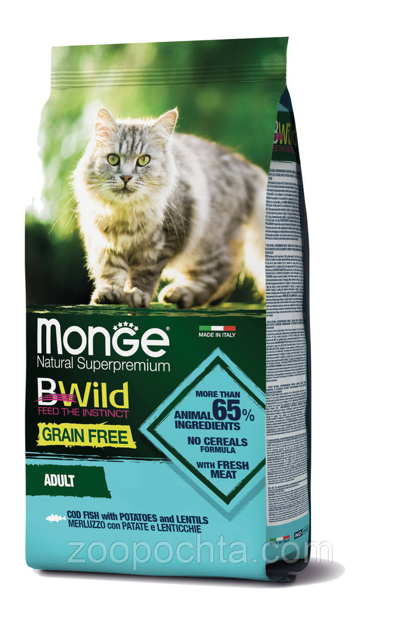 Сухий корм Monge Cat Bwild Gr.free Adult для дорослих котів тріска, картопля та сочевиця 1.5КГ