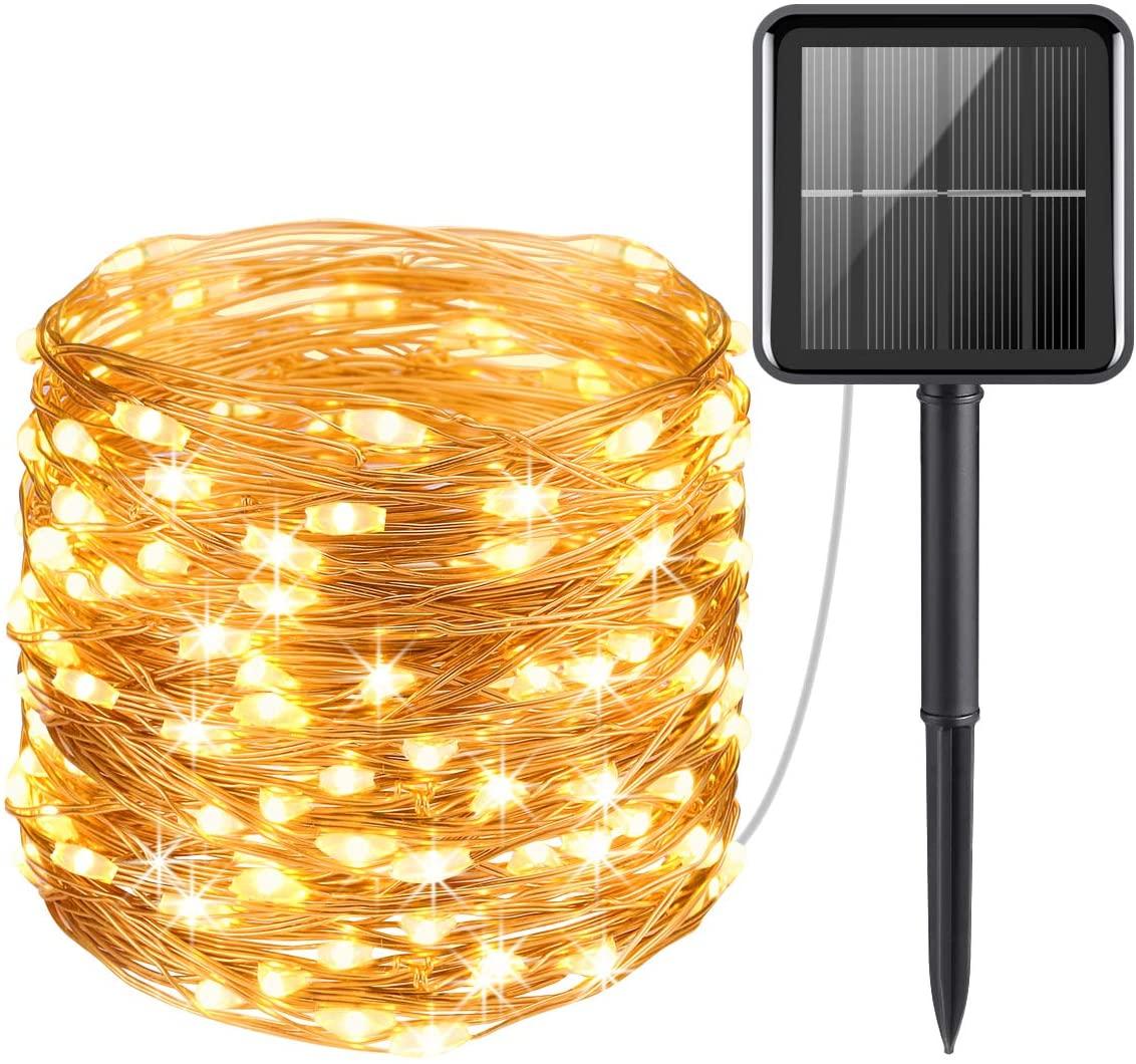 Світлодіодна гірлянда нитка "Роса" 200LED 20м Solar солнечная батарея WW теплий білий
