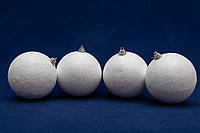 Набор елочных игрушек - пенопластовые шары с блестками, 4 шт, D8 см, белый, пенопласт (200039)