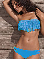 Шикарный голубой купальник бандо с бахромой Женские купальники