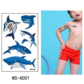 Флеш Тату. 12*8 См. Тимчасова. Перевідна. Набір, Акули, Ws-A001 (S), Ч/Б