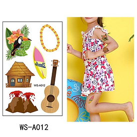 Флеш Тату. 12*8 См. Тимчасова. Перевідна. Набір, Гаваї, Літо, Літо, Відпочинок, Дика Вечірка, Гітара, Ws-A012