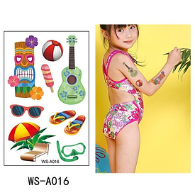 Флеш Тату. 12*8 См. Тимчасова. Перевідна. Набір, Гаваї, Літо, Літо, Відпочинок, Дика Вечірка, Гітари, Ws-A016