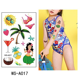 Флеш Тату. 12*8 См. Тимчасова. Перевідна. Набір, Гаваї, Літо, Літо, Відпочинок, Дика Вечірка, Коктейлі, Ws-A017