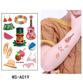 Флеш Тату. 12*8 См. Тимчасова. Перевідна. Набір, Гаваї, Літо, Літо, Відпочинок, Дика Вечірка, Гітари, Ws-A019