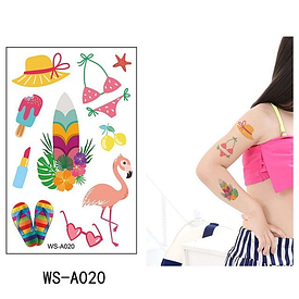 Флеш Тату. 12*8 См. Тимчасова. Перевідна. Набір, Гаваї, Літо, Літо, Відпочинок, Wild Party, Ws-A020 (S), Ч/Б