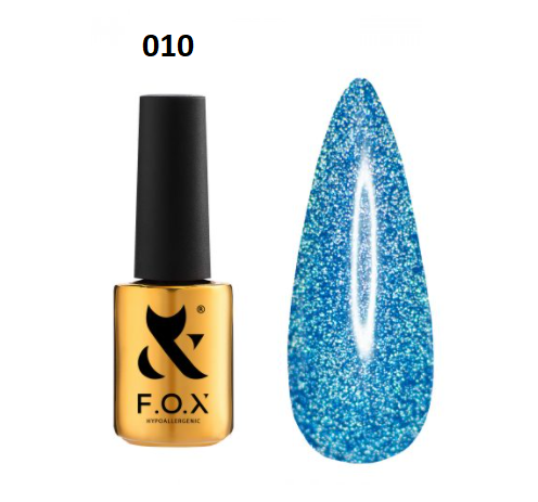 Гель-лак F.O.X Flash No010 (блакитний, світлячий), 6 мл
