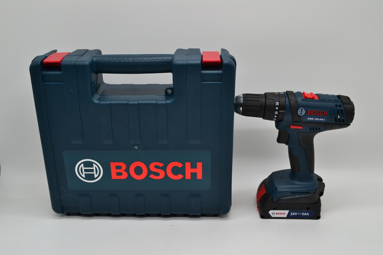 Шурупокрут Bosch GSR 120-24-LI Plus 24 V 5 A/h Li-Ion Акумуляторний дриль-шурупокрут Бош у кейсі, фото 1