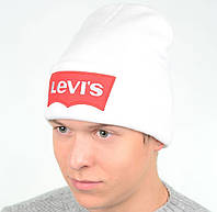Теплая зимняя шапка лопата Левис Levis левайс мужская женская разные цвета Белый