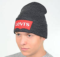 Теплая зимняя шапка лопата Левис Levis левайс мужская женская разные цвета Серый