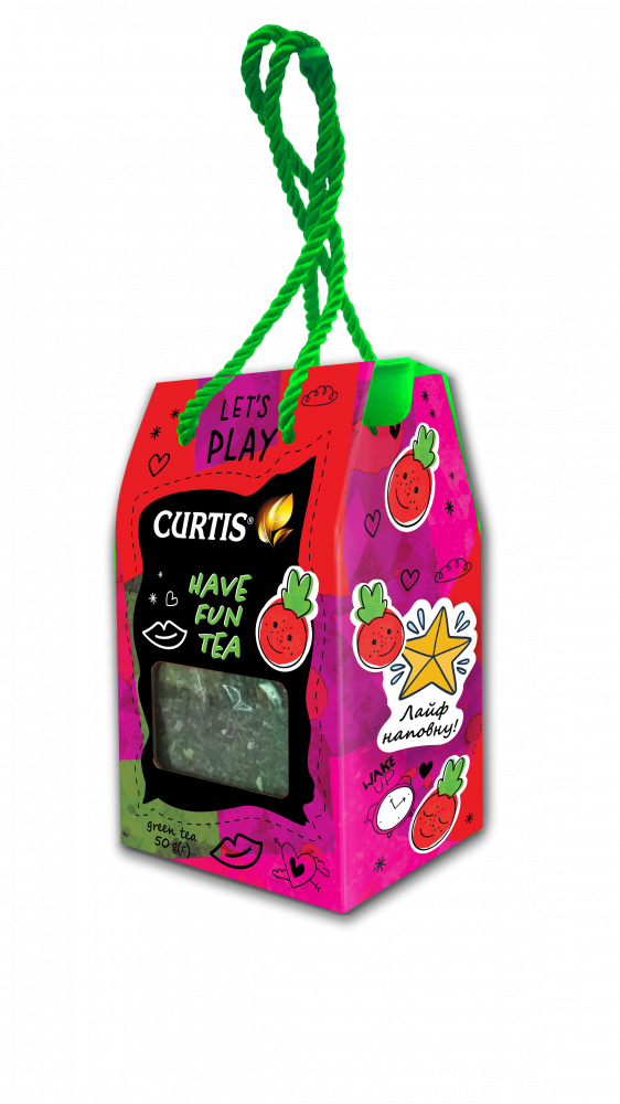 Китайський зелений чай із полуницею та шматочками фруктів Curtis Have Fun Tea 50 грамів у подарунковому пакованні, фото 1