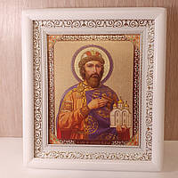 Икона Ярослав Мудрый святой благоверный князь, лик 15х18 см, в белом деревянном киоте
