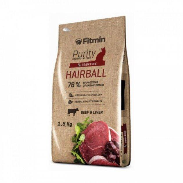 Fitmin cat Purity Hairball / комплексний корм для дорослих довгошерстих кішок (яловичина і печінка) Лорі 1,5 кг