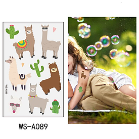 Флеш Тату. 12*8 См. Тимчасова. Перевідна. Набір, Лама, Кактуси, Квіти, Ws-A089 (S), Ч/Б