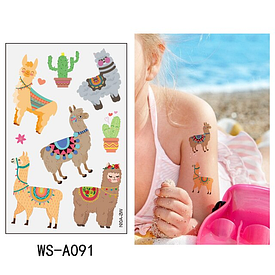 Флеш Тату. 12*8 См. Тимчасова. Перевідна. Набір, Лама, Кактуси, Квіти, Ws-A091 (S), Ч/Б