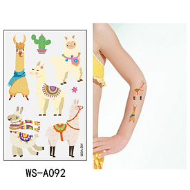 Флеш Тату. 12*8 См. Тимчасова. Перевідна. Набір, Лама, Кактуси, Квіти, Ws-A092 (S), Ч/Б