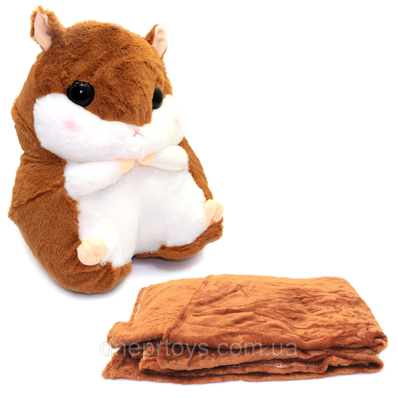 М'яка іграшка-подушка Хом'як з пледом 3 в 1 коричневий 35*25*20 см (M11186), фото 1