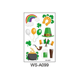 Флеш Тату. 12*8 См. Тимчасова. Перевідна. Набір, Конюшина, Ірландія, День Святого Патріка, Прапори, Ws-A099 (S),