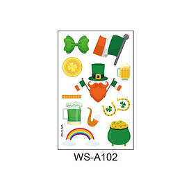 Флеш Тату. 12*8 См. Тимчасова. Перевідна. Набір, Конюшина, Ірландія, День Святого Патріка, Прапори, Ws-A102 (S),