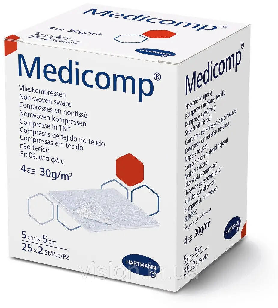 Серветка Medicomp 5см х 5см 2шт з нетканого матеріалу, фото 1