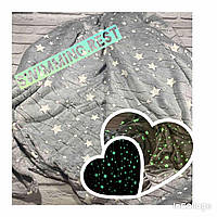 Плед світиться в темряві День-ніч 180х200 см Покривало Мікрофібра (Сірий з зірками)