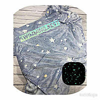 Плед світиться в темряві День-ніч 180х200 см Покривало Мікрофібра (Сіро-синій з зірками)