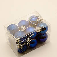 Новорічні іграшки на ялинку - кулі 3см (12шт в упаковці) синього кольору