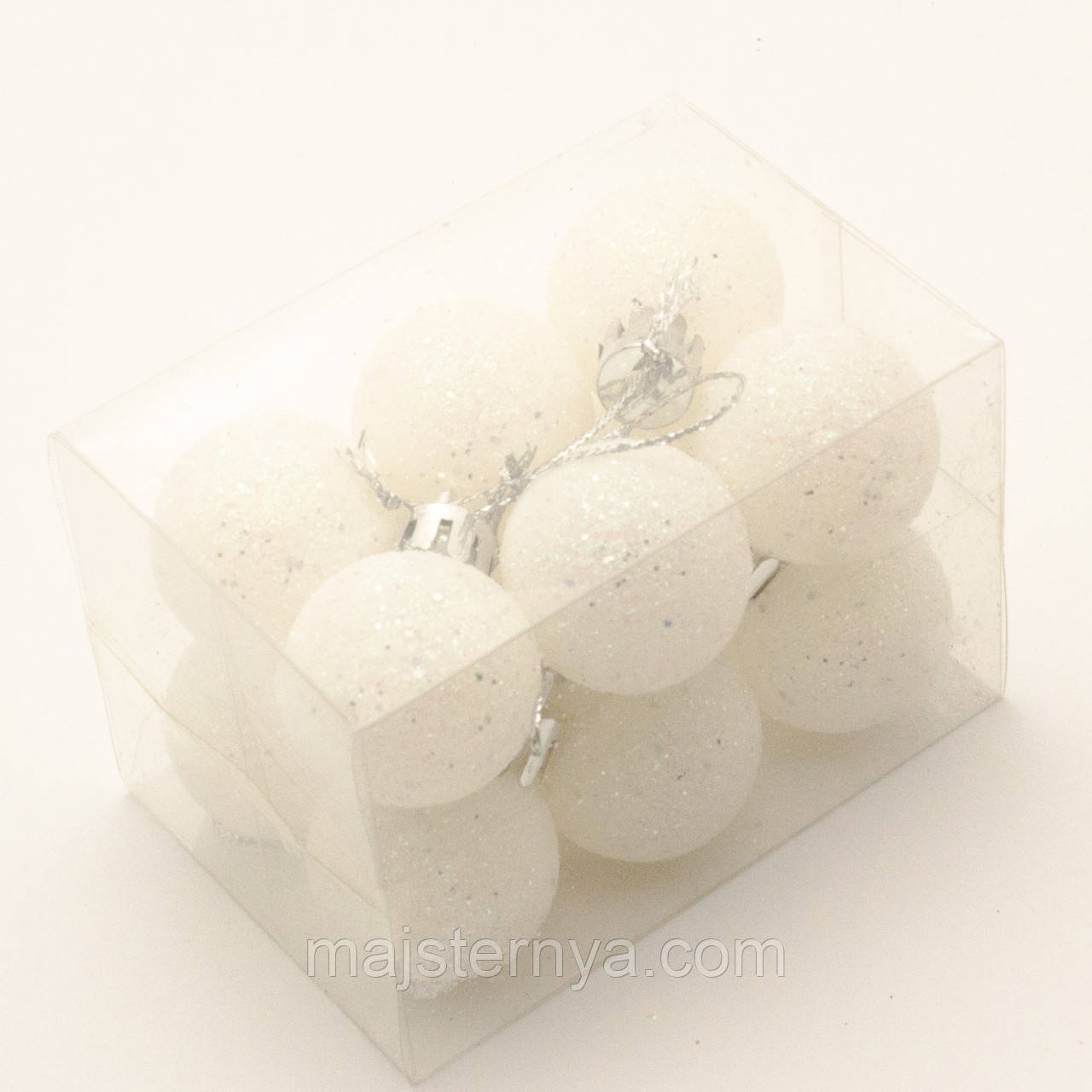 Новорічні іграшки на ялинку - білі кулі 6см (12шт в упаковці)