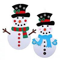 Новорічний Сніговик з фетру на стіну з двома варіантами прикрас